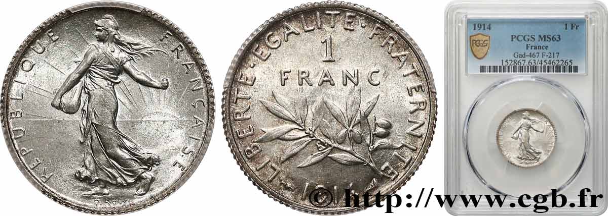 1 franc Semeuse 1914 Paris F.217/19 fST63 PCGS