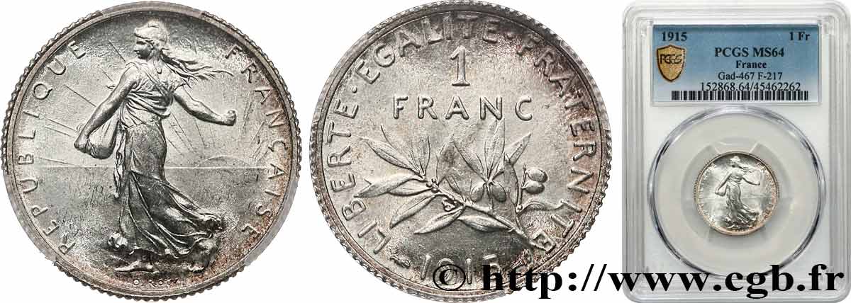 1 franc Semeuse 1915 Paris F.217/21 SPL64 PCGS
