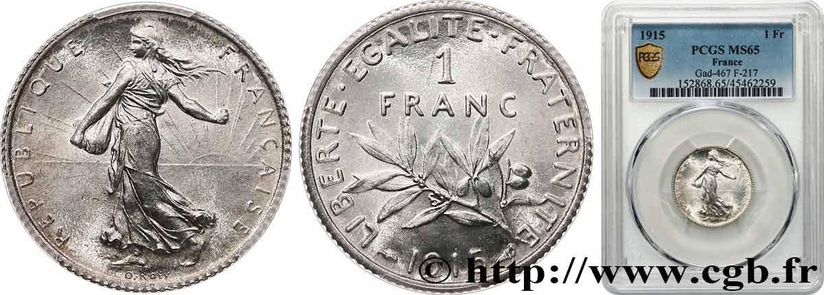 1 franc Semeuse 1915 Paris F.217/21 ST65 PCGS