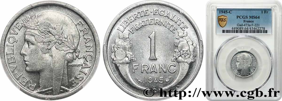 1 franc Morlon, légère 1945 Castelsarrasin F.221/8 SPL64 PCGS