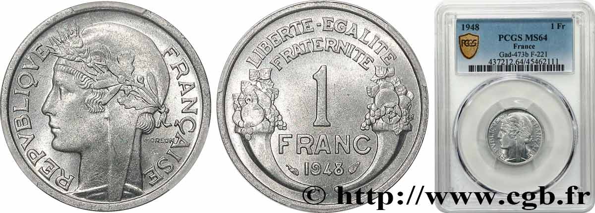 1 franc Morlon, légère 1948  F.221/13 SPL64 PCGS