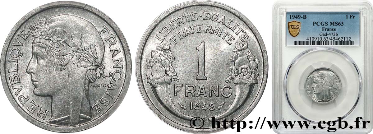 1 franc Morlon, légère 1949 Beaumont-Le-Roger F.221/16 MS63 PCGS