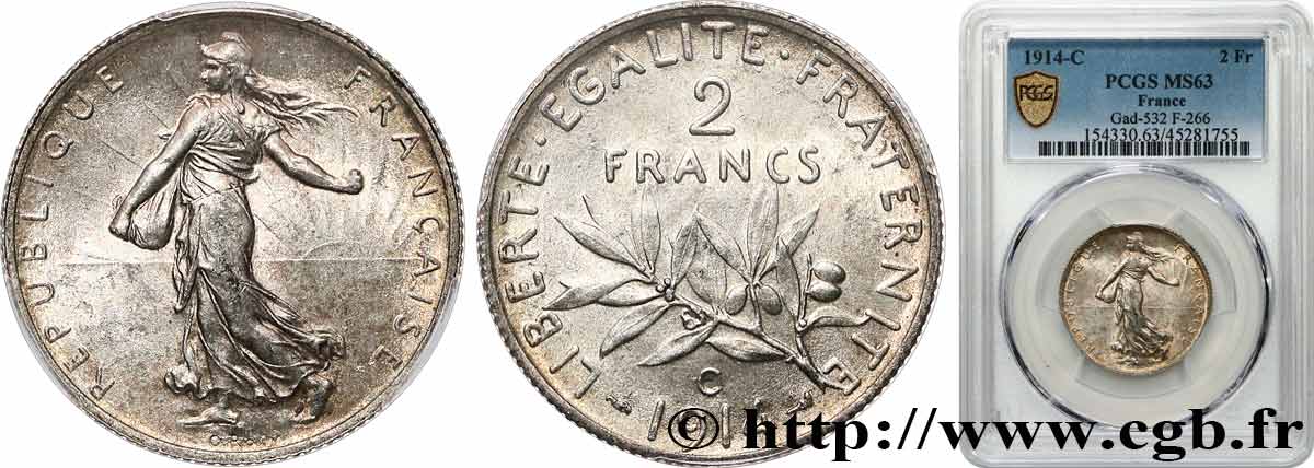 2 francs Semeuse 1914 Castelsarrasin F.266/16 MS63 PCGS