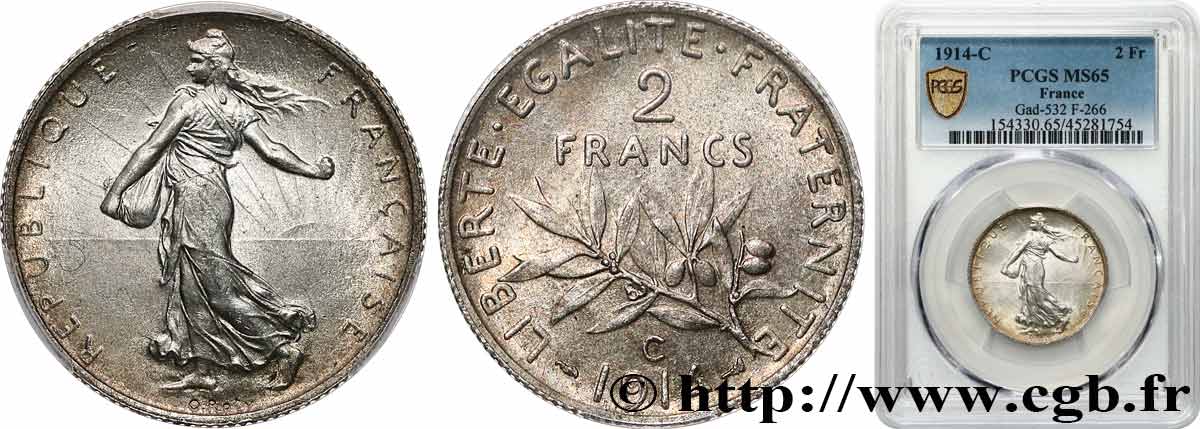 2 francs Semeuse 1914 Castelsarrasin F.266/16 MS65 PCGS