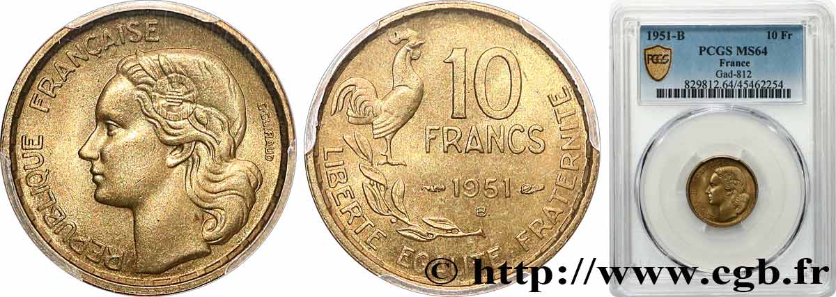 10 francs Guiraud 1951 Beaumont-Le-Roger F.363/5 SPL64 PCGS