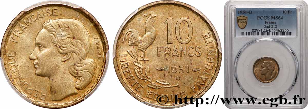 10 francs Guiraud 1951 Beaumont-Le-Roger F.363/5 MS64 PCGS