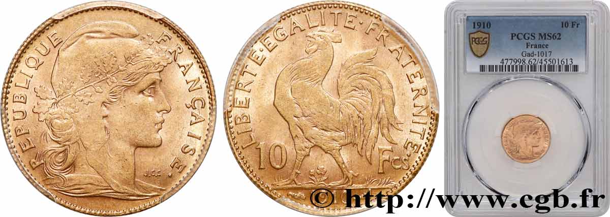 10 francs Coq 1910 Paris F.509/11 MS62 PCGS