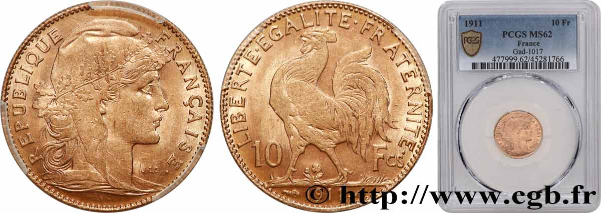 10 francs or Coq 1911 Paris F.509/12 VZ62 PCGS