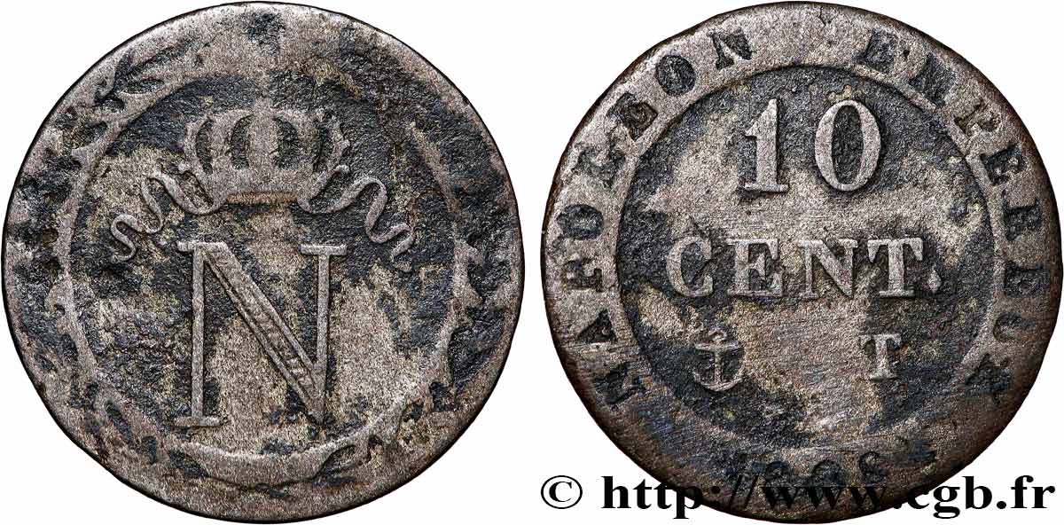 10 cent. à l N couronnée 1808 Nantes F.130/8 fS 