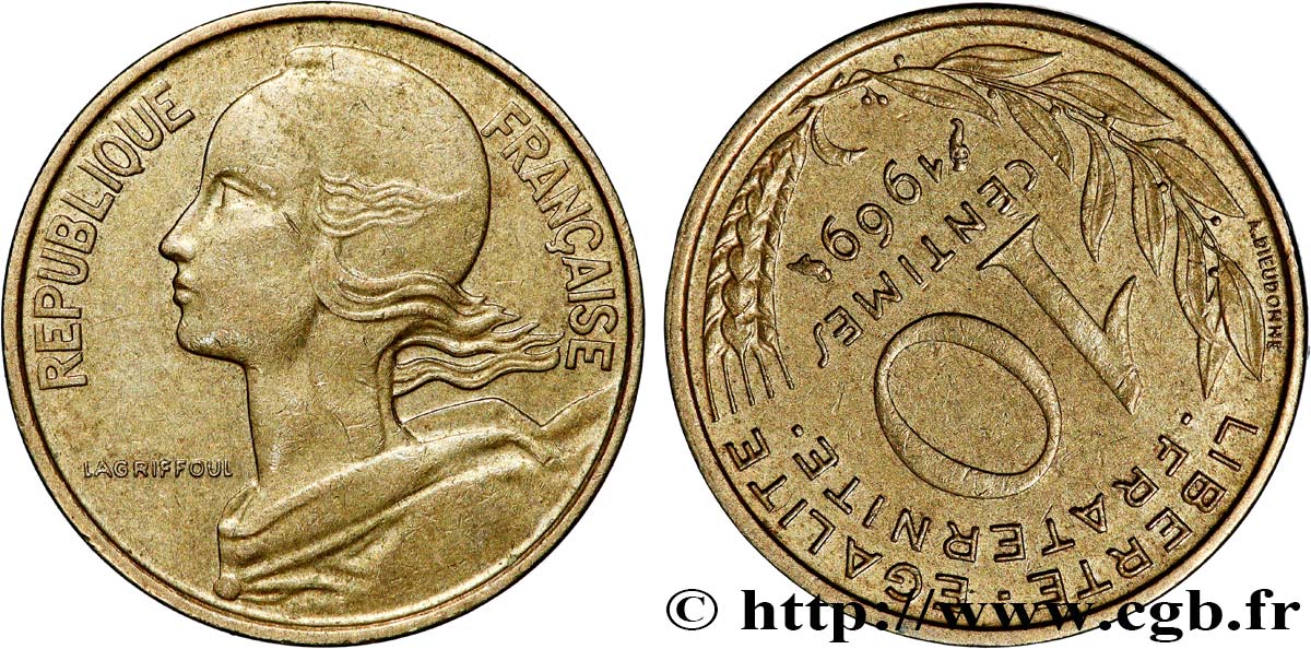 10 centimes Marianne, Fautée coins tournés à +23 min 1969 Paris F.144/9 var. TTB 