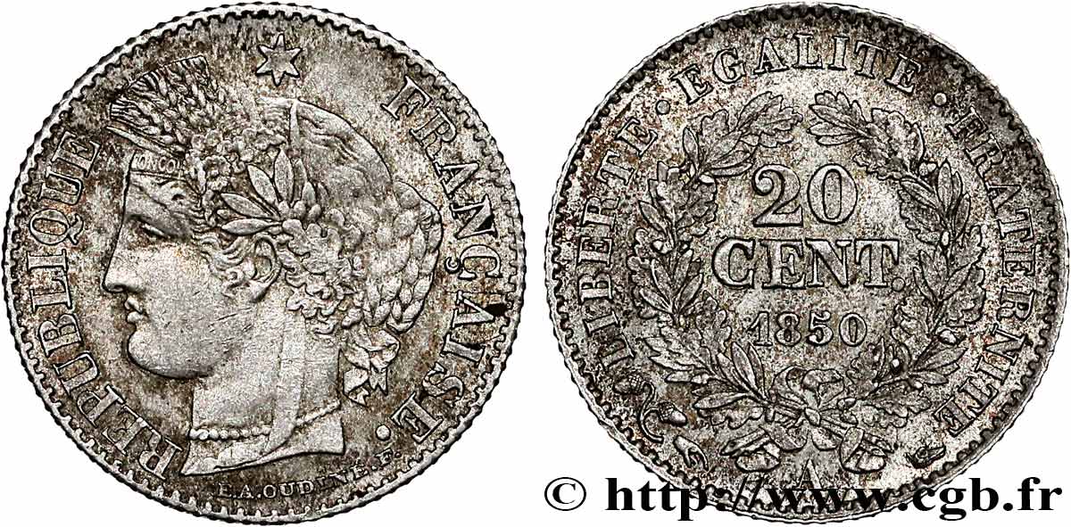 20 centimes Cérès, IIe République 1850 Paris F.146/2 SUP55 