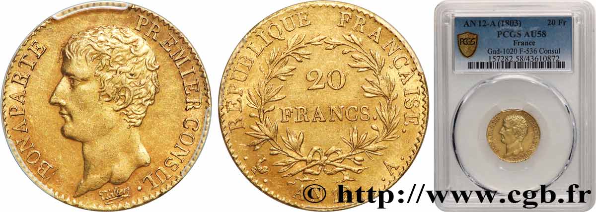 20 francs or Bonaparte Premier Consul 1804 Paris F.510/2 SPL58 PCGS