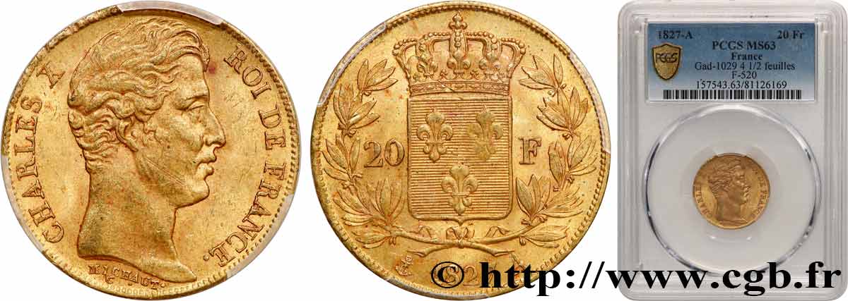 20 francs or Charles X 1827 Paris F.520/6 SPL63 PCGS