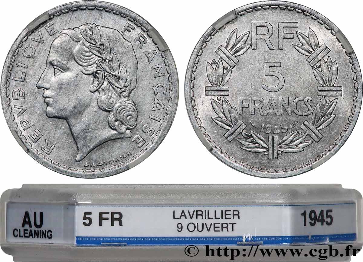 5 francs Lavrillier, aluminium, 9 ouvert 1945  F.339/3 TTB+ GENI