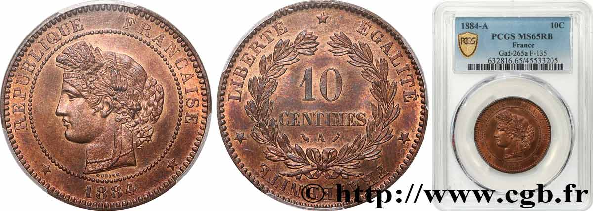 10 centimes Cérès 1884 Paris F.135/28 MS65 PCGS