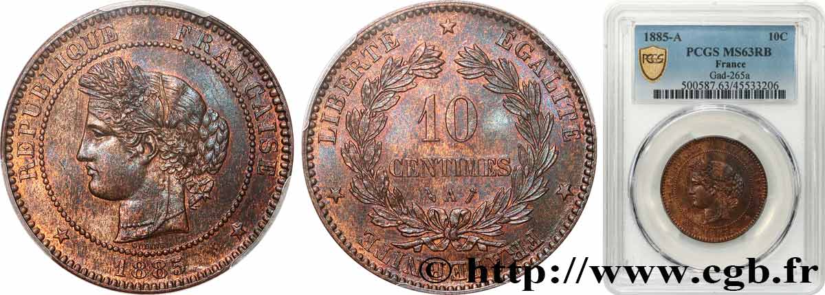 10 centimes Cérès 1885 Paris F.135/29 SPL63 PCGS