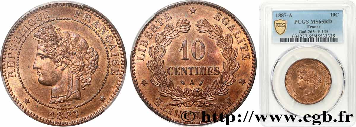 10 centimes Cérès 1887 Paris F.135/31 ST65 PCGS