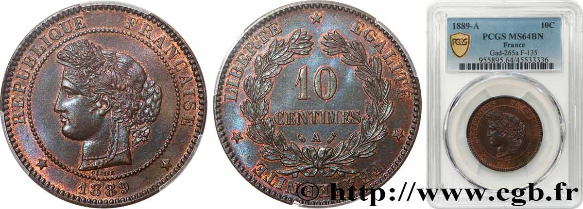 10 centimes Cérès 1889 Paris F.135/34 SPL64 PCGS