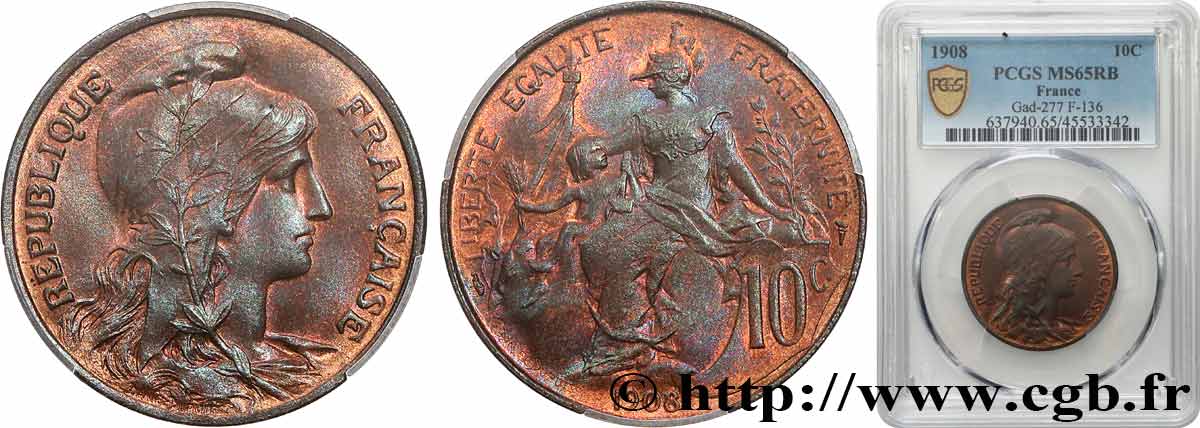 10 centimes Daniel-Dupuis 1908  F.136/17 MS65 PCGS