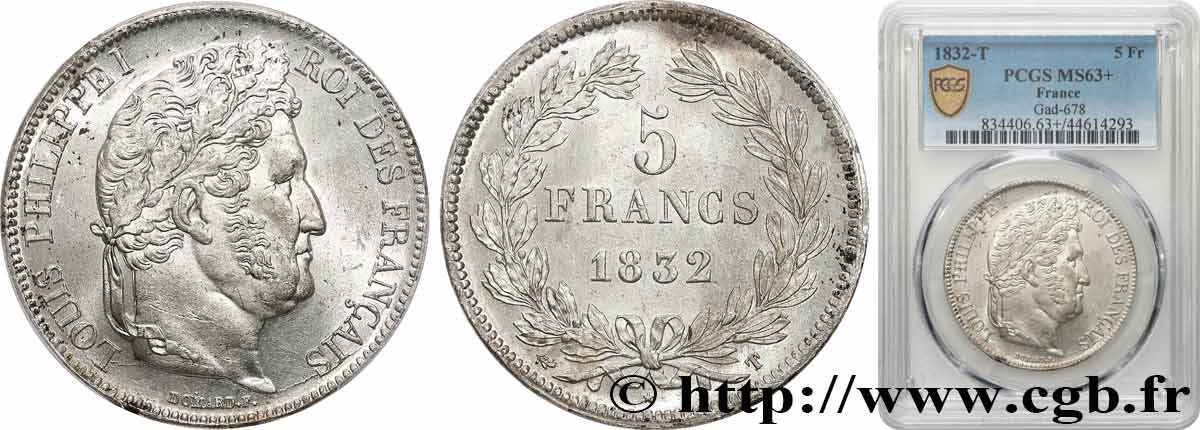 5 francs IIe type Domard 1832 Nantes F.324/12 fST63 PCGS