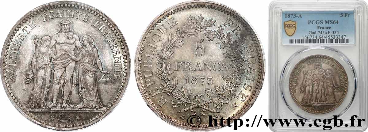 5 francs Hercule 1873 Paris F.334/9 SPL64 PCGS