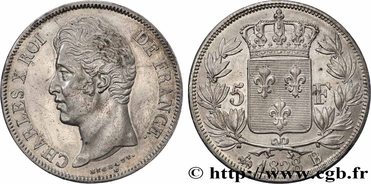 5 francs Charles X, 2e type 1828 Rouen F.311/15 TTB+ 