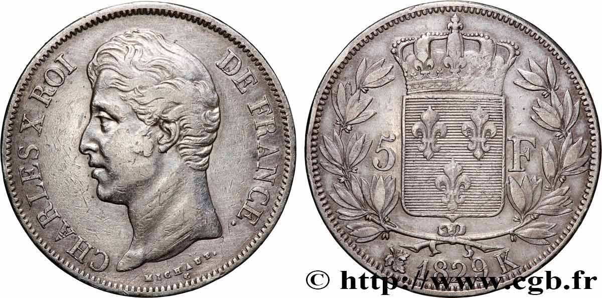 5 francs Charles X, 2e type 1829 Bordeaux F.311/33 TB+ 