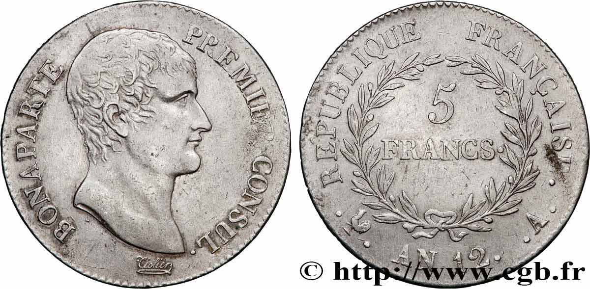 5 francs Bonaparte Premier Consul 1804 Paris F.301/9 MBC 