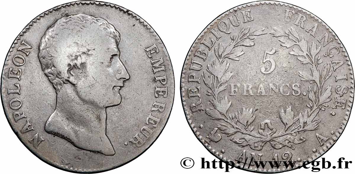 5 francs Napoléon Empereur, type intermédiaire 1804 Paris F.302/1 TB 