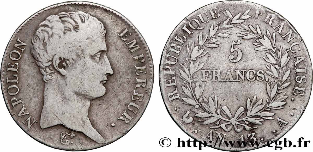 5 francs Napoléon Empereur, Calendrier révolutionnaire 1805 Paris F.303/2 S 