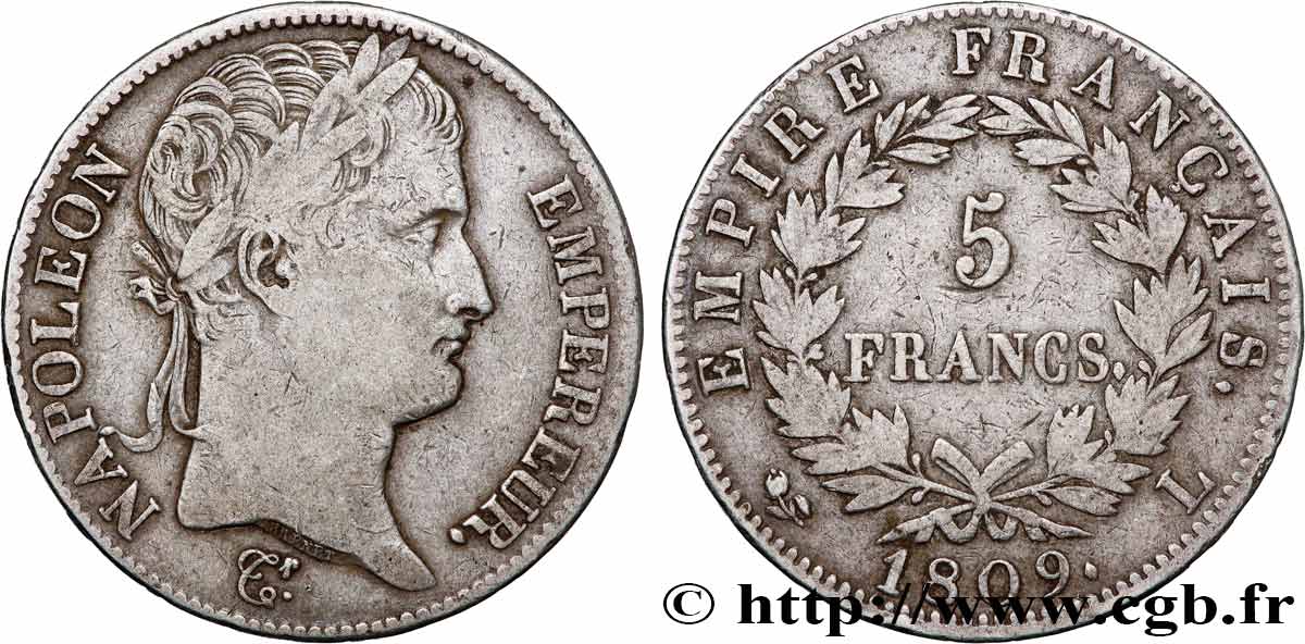 5 francs Napoléon Empereur, Empire français 1809 Bayonne F.307/8 VF 
