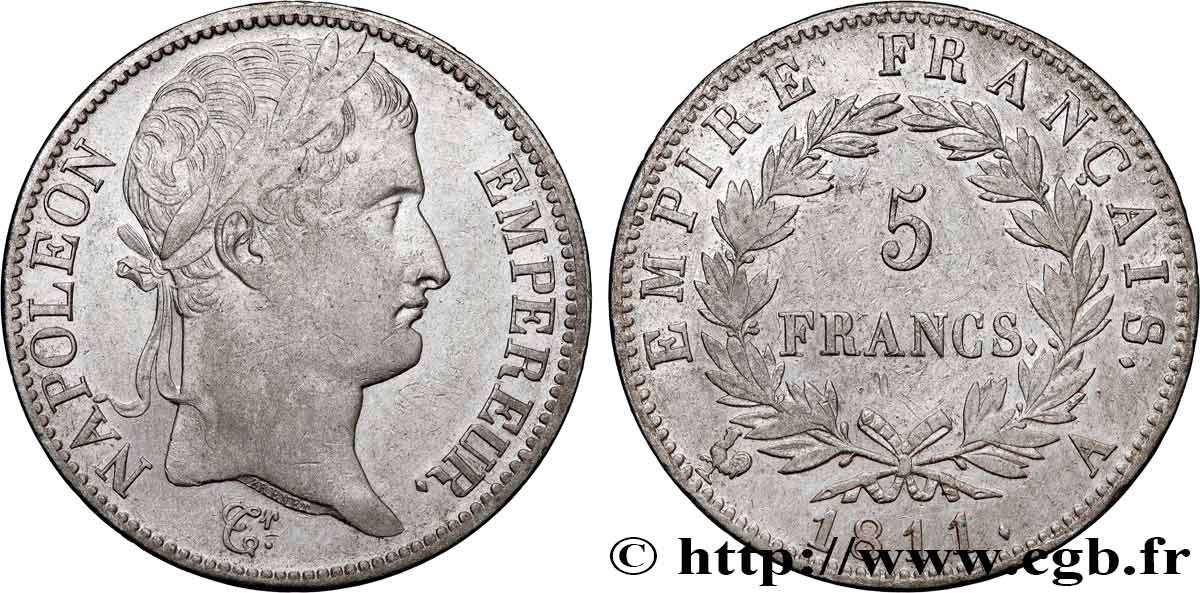 5 francs Napoléon Empereur, Empire français 1811 Paris F.307/27 MBC 