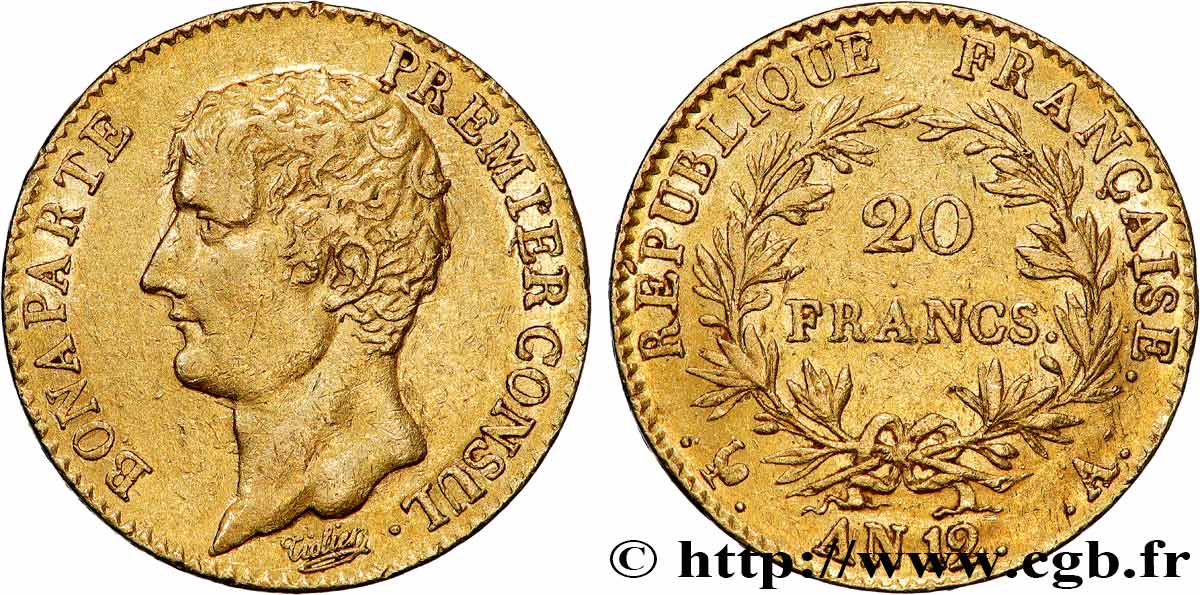 20 francs or Bonaparte Premier Consul 1804 Paris F.510/2 AU50 