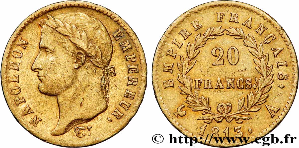 20 francs or Napoléon tête laurée, Empire français 1813 Paris F.516/30 BB50 