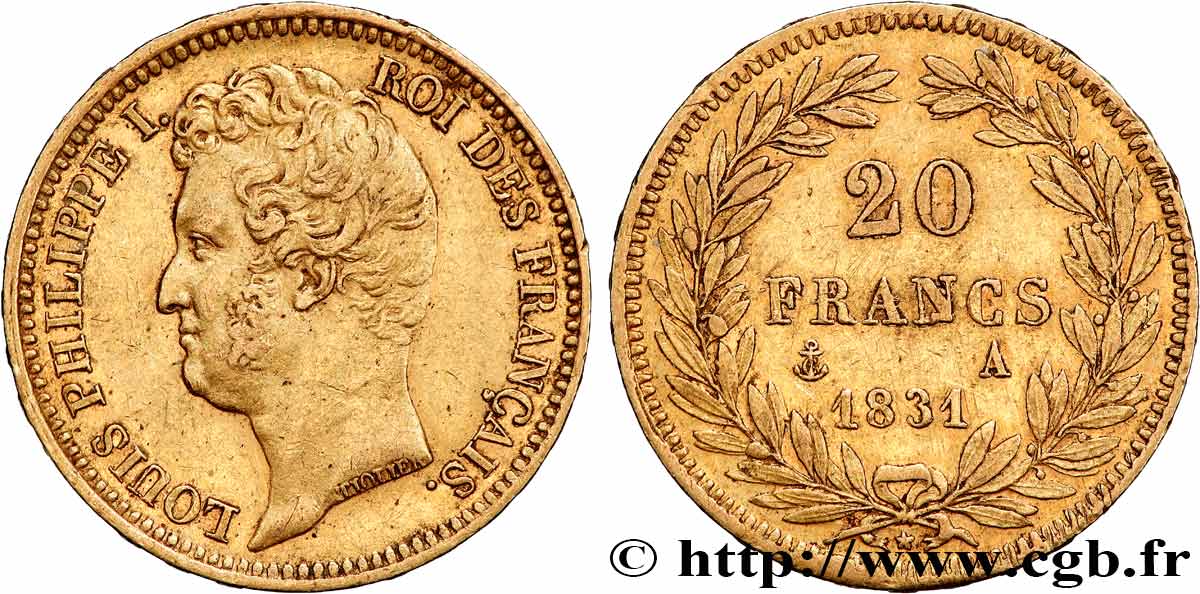 20 francs or Louis-Philippe, Tiolier, tranche inscrite en relief 1831 Paris F.525/2 TTB45 