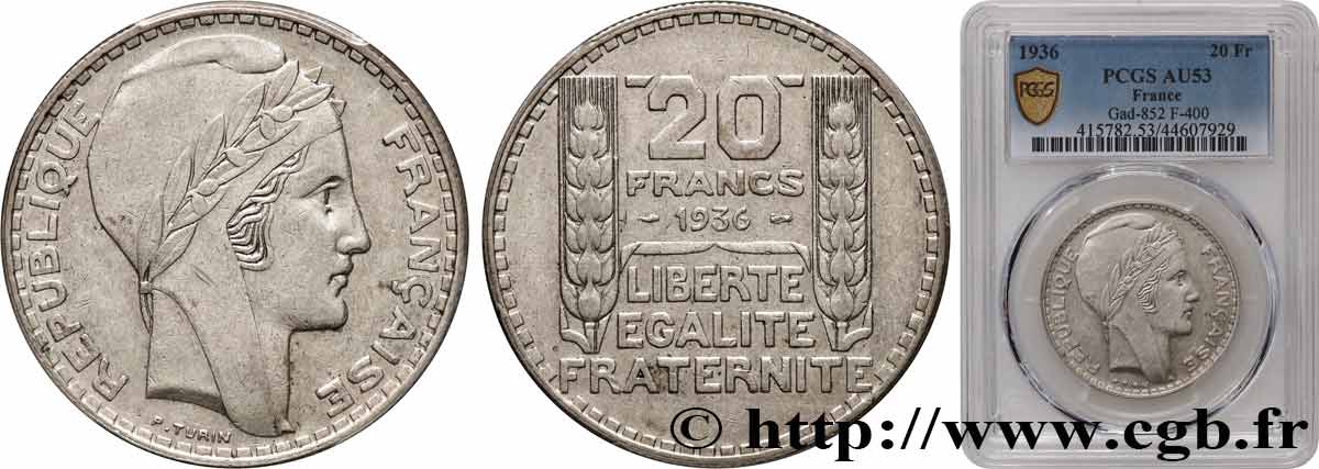 20 francs Turin 1936  F.400/7 TTB53 PCGS