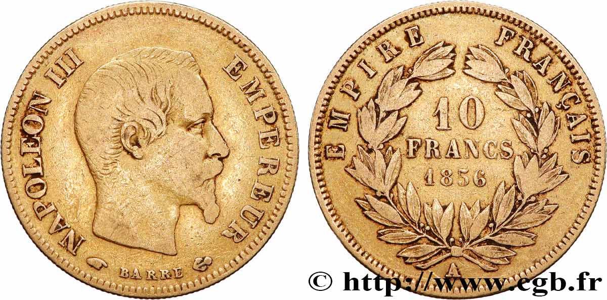 10 francs or Napoléon III, tête nue 1856 Paris F.506/3 VF 