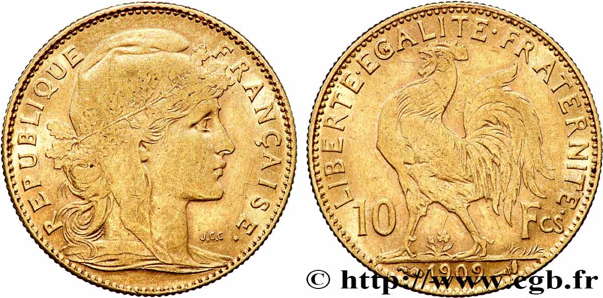 10 francs or Coq 1909 Paris F.509/10 TTB 