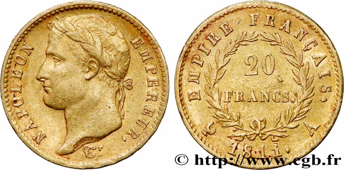 20 francs or Napoléon, tête laurée, Empire français 1811 Paris F.516/16 TTB+ 