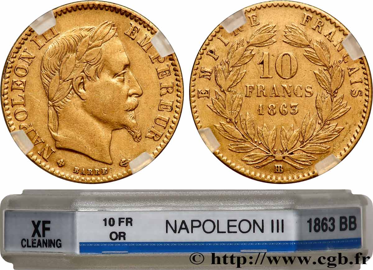 10 francs or Napoléon III, tête laurée 1863 Strasbourg F.507A/4 BB GENI