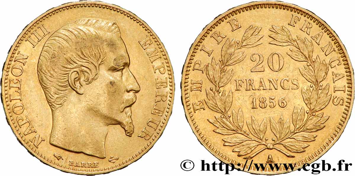 20 francs or Napoléon III, tête nue 1856 Paris F.531/9 TTB+ 