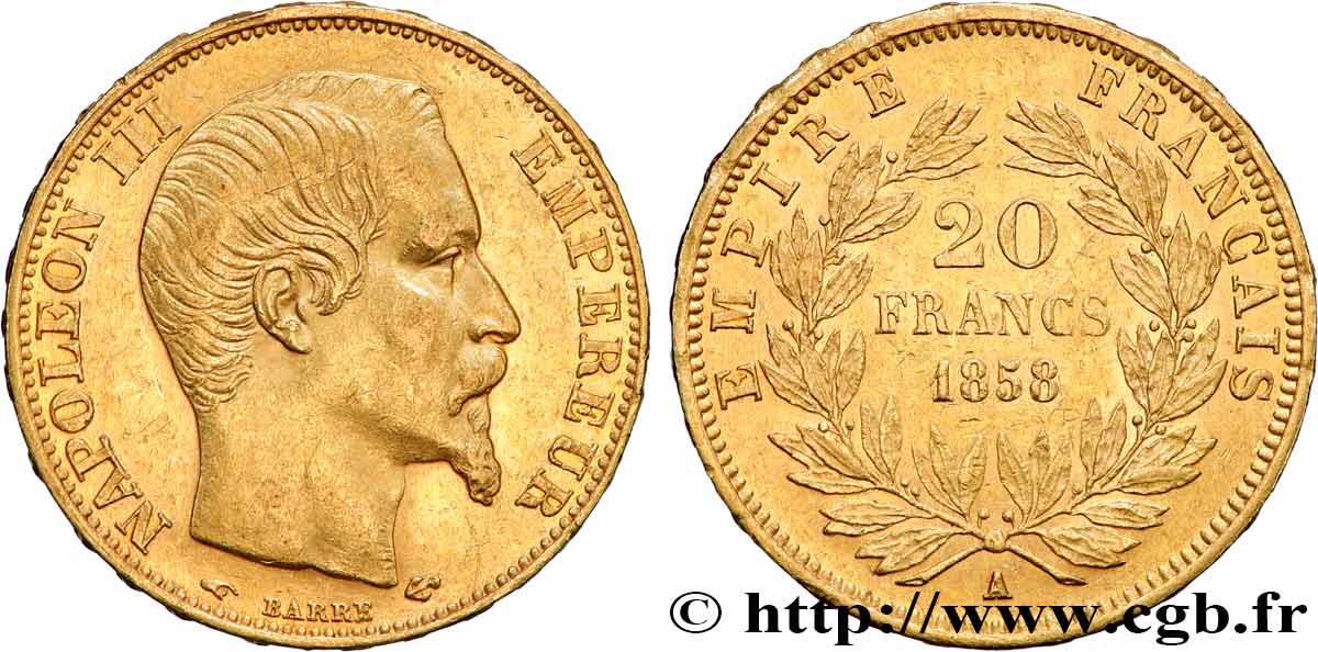 20 francs or Napoléon III, tête nue 1858 Paris F.531/13 MBC+ 