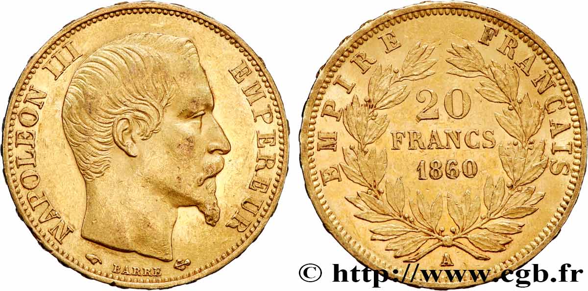 20 francs or Napoléon III, tête nue 1860 Paris F.531/17 TTB53 