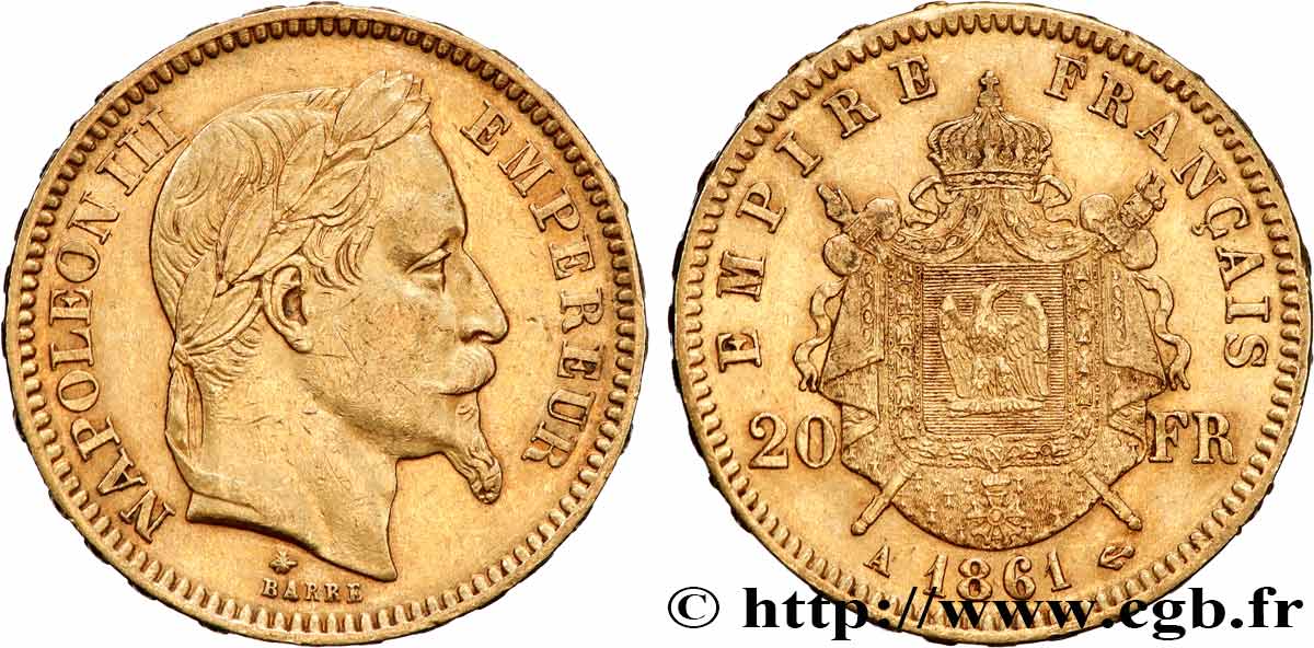 20 francs or Napoléon III, tête laurée 1861 Paris F.532/1 TTB 