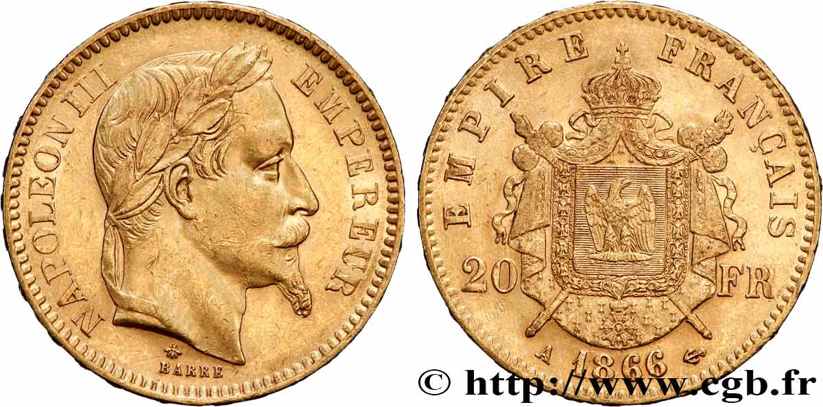 20 francs or Napoléon III, tête laurée 1866 Paris F.532/13 q.SPL 