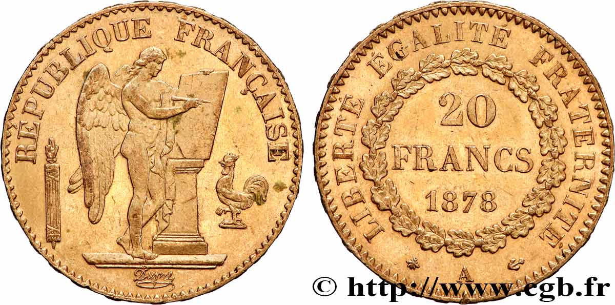 20 francs or Génie, Troisième République 1878 Paris F.533/6 fVZ 