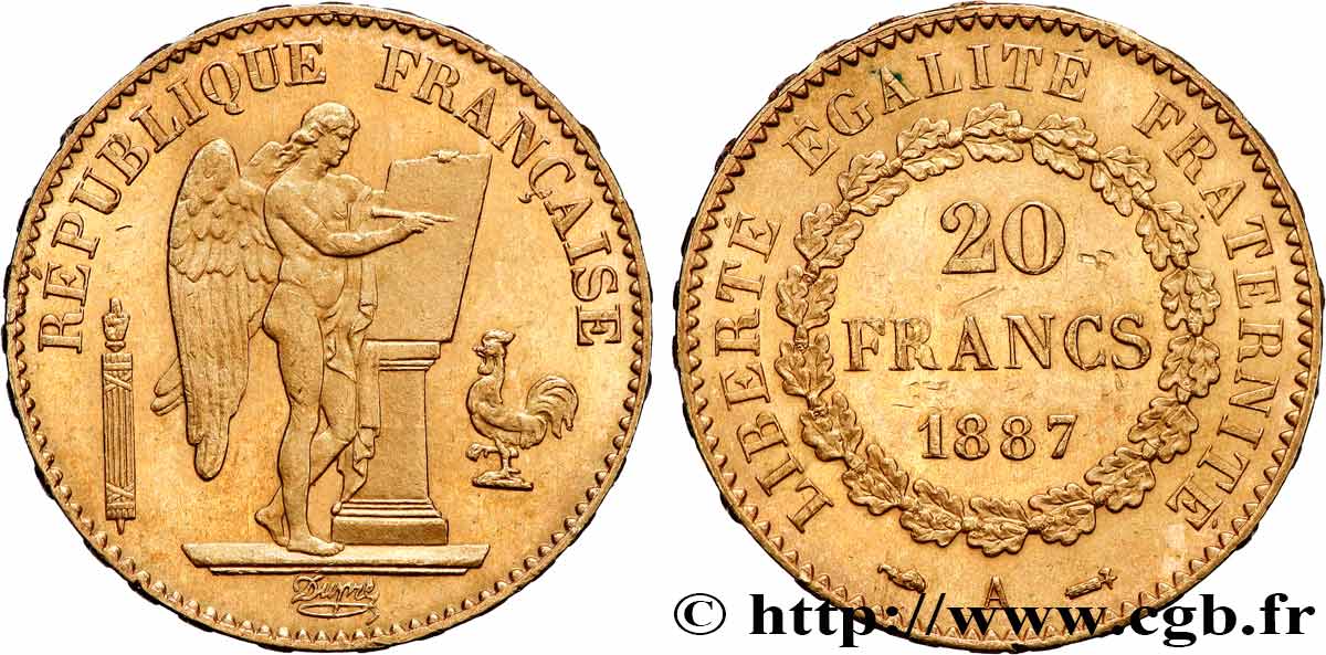 20 francs or Génie, Troisième République 1887 Paris F.533/10 EBC 