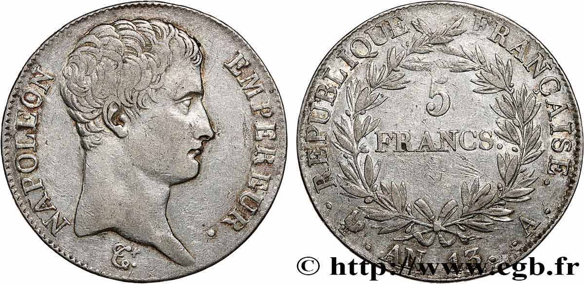 5 francs Napoléon Empereur, Calendrier révolutionnaire 1805 Paris F.303/2 SS 