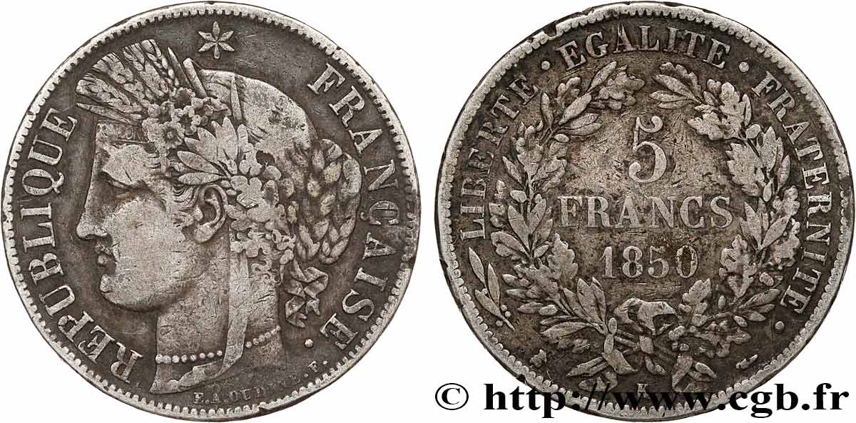 5 francs Cérès, IIe République 1850 Bordeaux F.327/6 S 