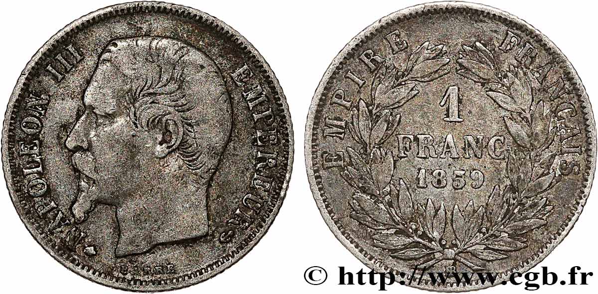 1 franc Napoléon III, tête nue  1859 Strasbourg F.214/13 TB30 